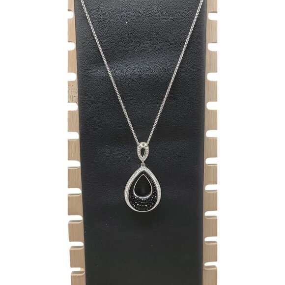 OTC BRZ Black & White Teardrop Pendant Necklace Gold Plated Bronze 18" Italy - Picture 1 of 14